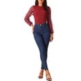 thumbnail image 2 of INSPIRE CHIC Women's Mock Neck Bodysuit Elegant Polka Dot Long Mesh Sheer Sleeve Slim Fit Bodysuits M Dark Red, 2 of 5
