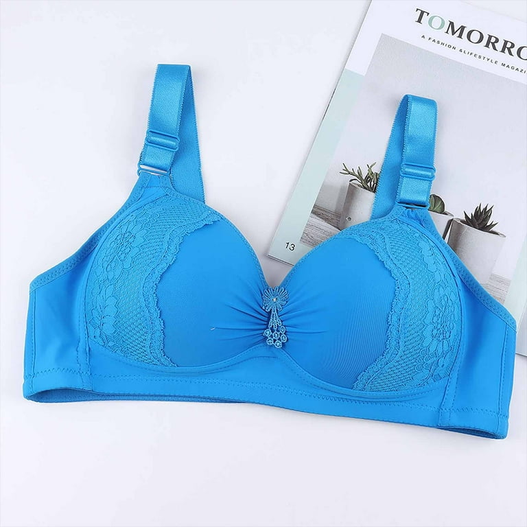 VEKDONE Women Bras Clearance Sale T-Shirt Bra for Women Underwire Bra with  Breathable Push Up Bras Comfort Flower Wireless Bra Blue,S 