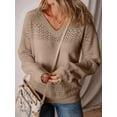 thumbnail image 5 of Women Knit Sweaters Fall V Neck Long Sleeve Pullover Casual Loose Sweater Coffee XS, 5 of 8