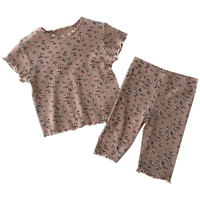Besolor Baby Girl Summer Clothes Toddler Ruffle Short Sleeve Floral Print T-Shirt and Shorts Set Matching Outfit