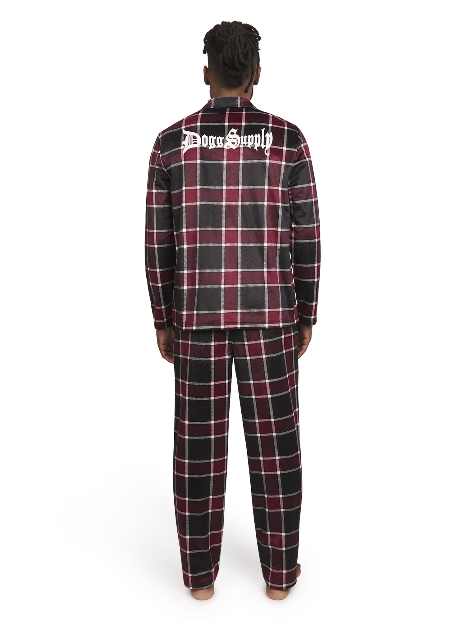 Dogg Supply by Snoop Dogg Men's 2-Piece Long Sleeve Microfleece Button Front Top and Pants Pajama Set