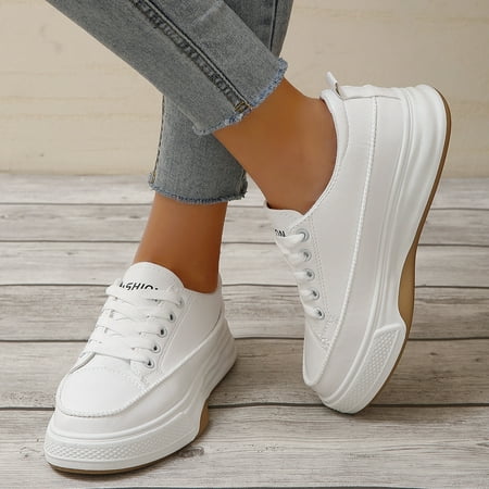 

Women‘s Casual Sneakers Thick Sole Lace-up Skate Shoes Fashion All-match White Shoes