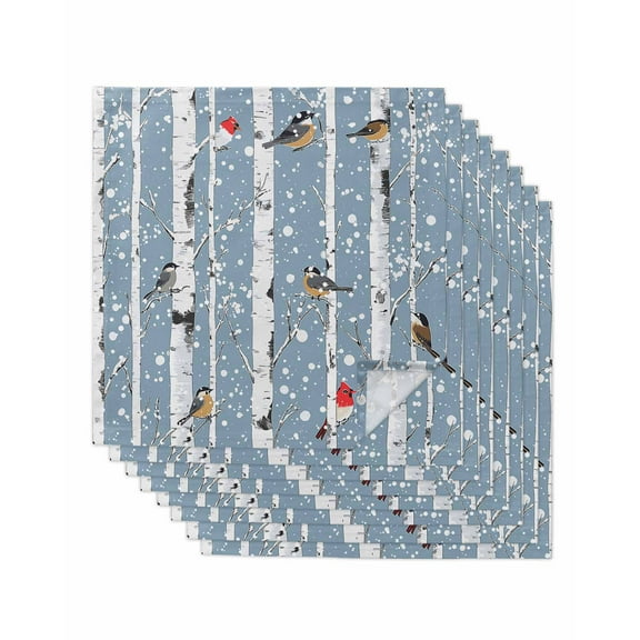 Blue Christmas Cloth Napkins Set of 8, Xmas Birds Snowflake Botanical Washable Reusable Dinner Cocktail Napkin for Kitchen Party Wedding Banquet Holiday Baby Shower Table Decor