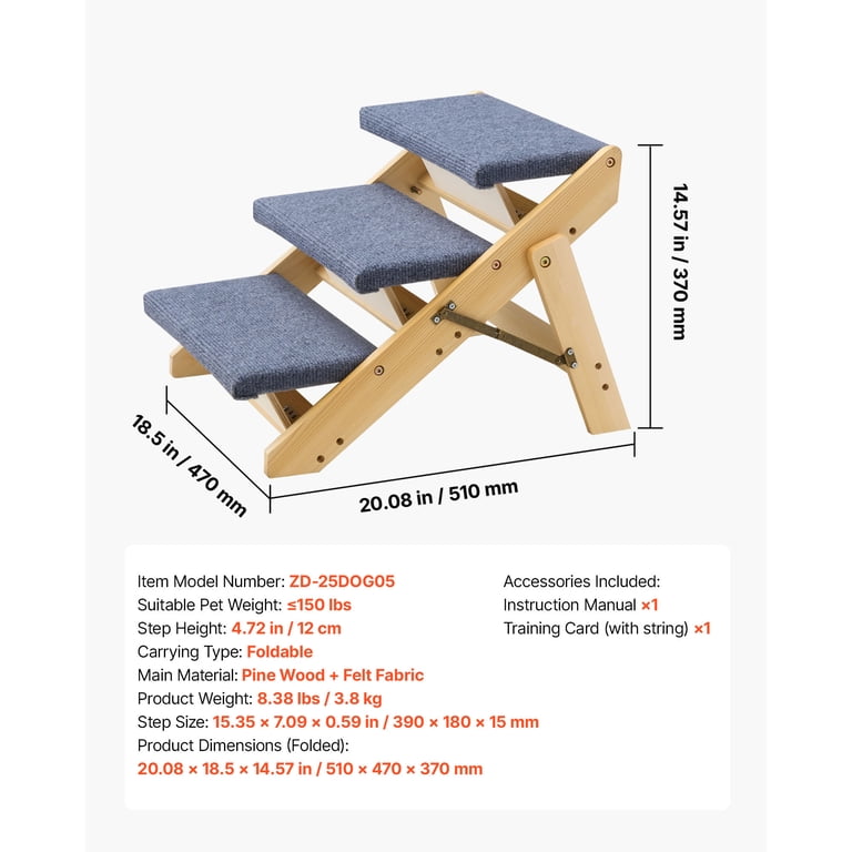 KFFKFF Wooden 3-Step Pet Stairs, Foldable Design photo 7