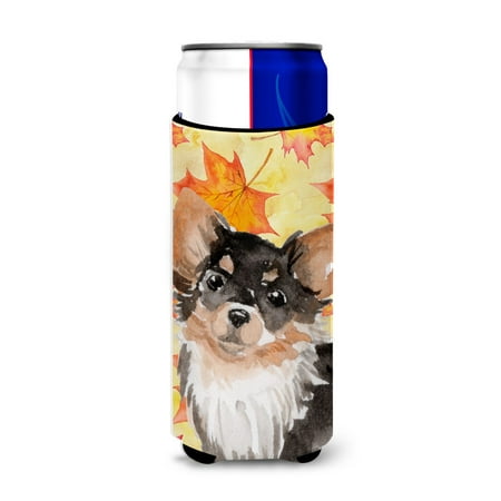 

Carolines Treasures BB9529MUK Long Haired Chihuahua Fall Michelob Ultra Hugger for slim cans Slim Can multicolor