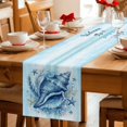 thumbnail image 5 of Summer Ocean Table Runner 70 Inches, Nautical Coastal Conch Starfish Coral Ombre Blue Bed Runner Dresser Scarves Tabletop for Indoor Outdoor Parties/Ceremony/Banquet, 13" x 70", 5 of 9
