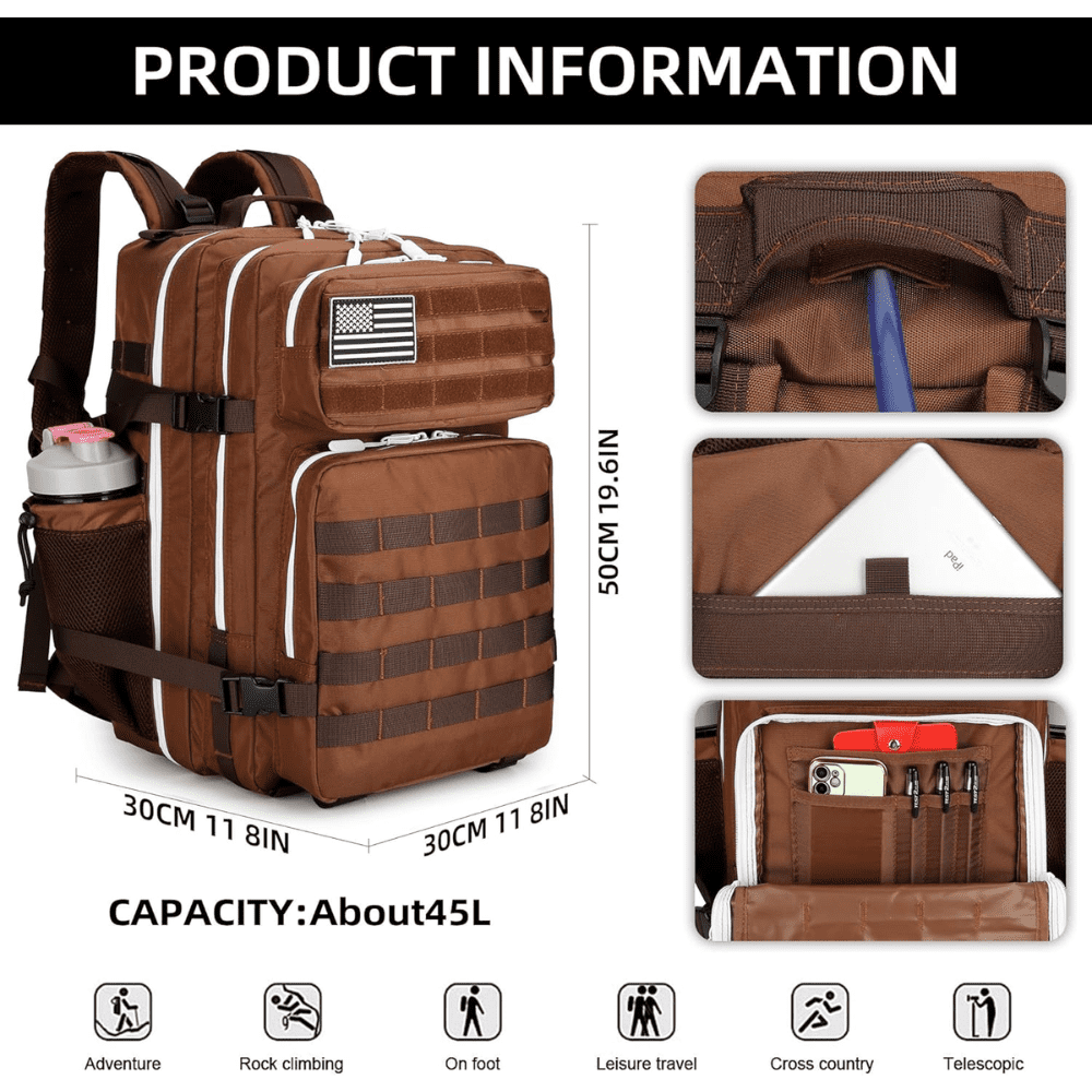 PAKNADA 45L Tactical Backpack,900D Oxford Waterproof Material For Outdoor Hiking Camping & Travel Bag