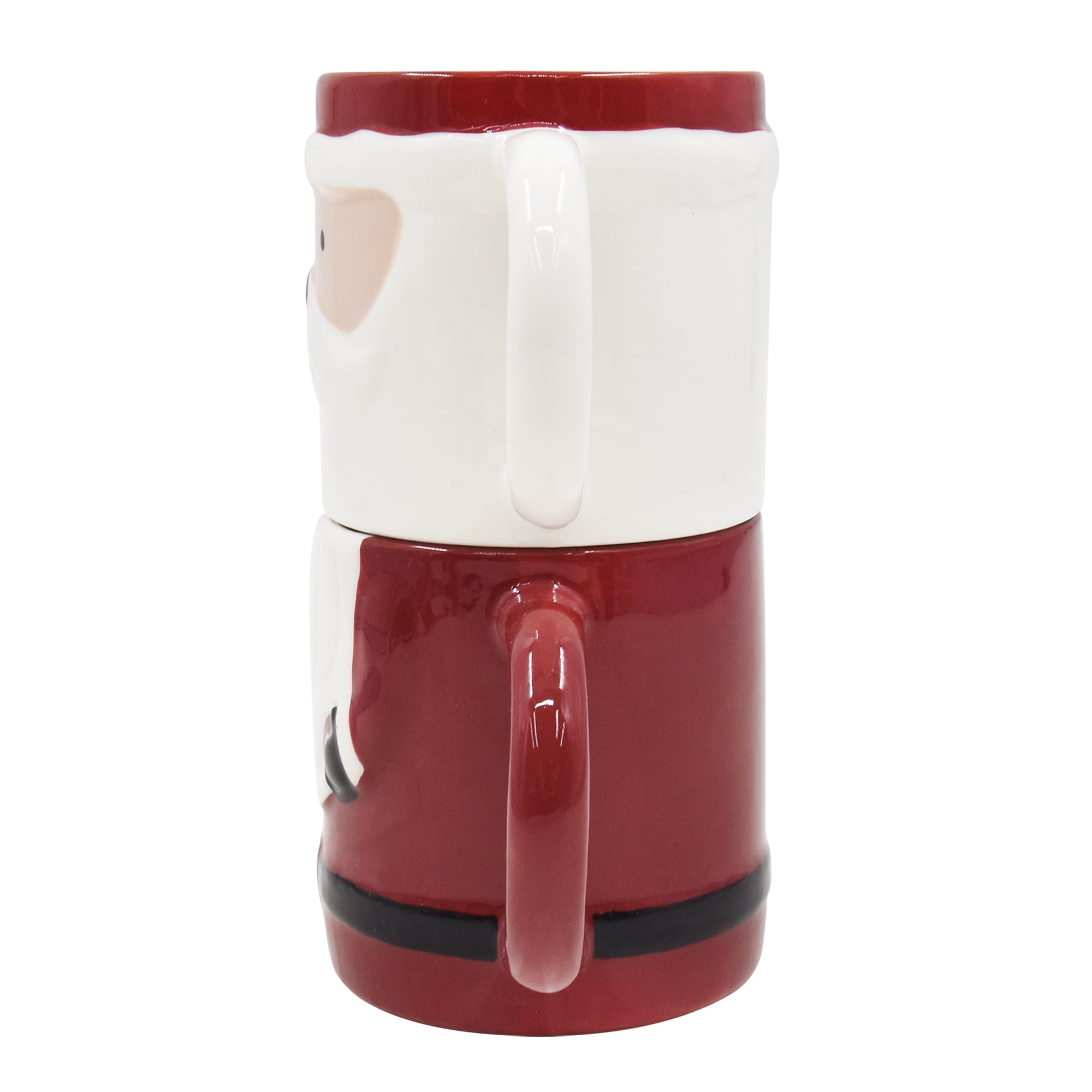 Holiday Time 2 pack Stoneware Christmas Santa Claus Stacked Mug, 22.4 oz, Festive Drinkware