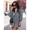 thumbnail image 6 of Women Casual Houndstooth Jacket Flannel Shacket Loose Long Sleeve Button Down Shacket with Pockets Black XL, 6 of 9