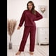 thumbnail image 5 of Pijama de 2 Piezas para Mujer, Conjunto de Ropa de Estar por Casa, Suéter de Punto, Cuello Redondo, Larga, Conjuntos Peludos Vino Tinto M, 5 of 8