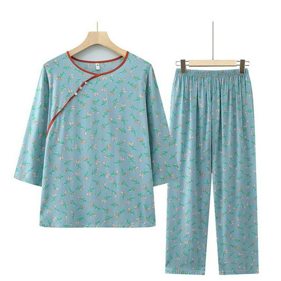 HaoXianJian Womens Cotton Pajamas Long Sleeve Top & Pant 2 Piece PJs Loungewear s Crew Neck Sleepwear for Women