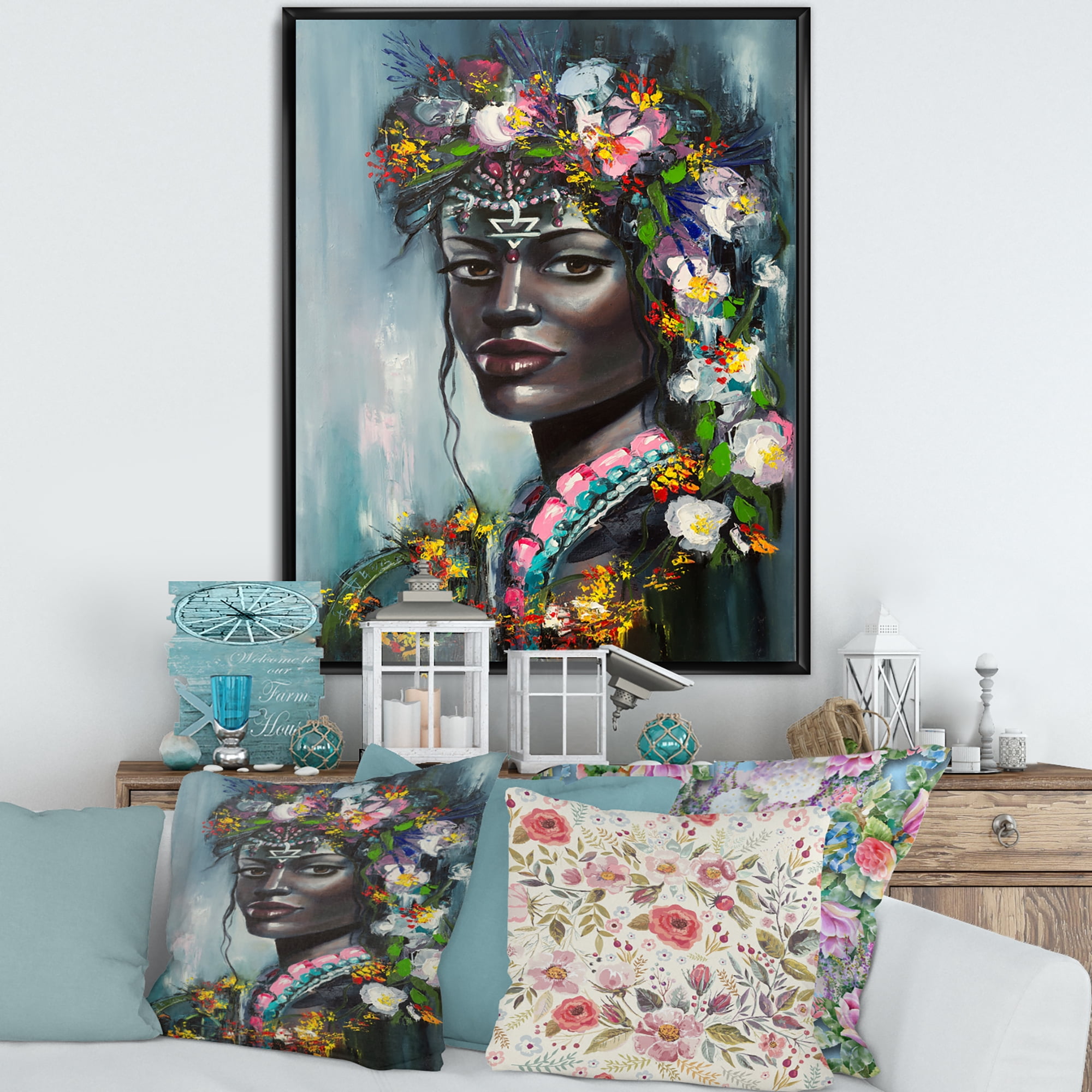 Designart 'Portrait Of Traditional African American Woman' Modern Framed Canvas Wall Art Print