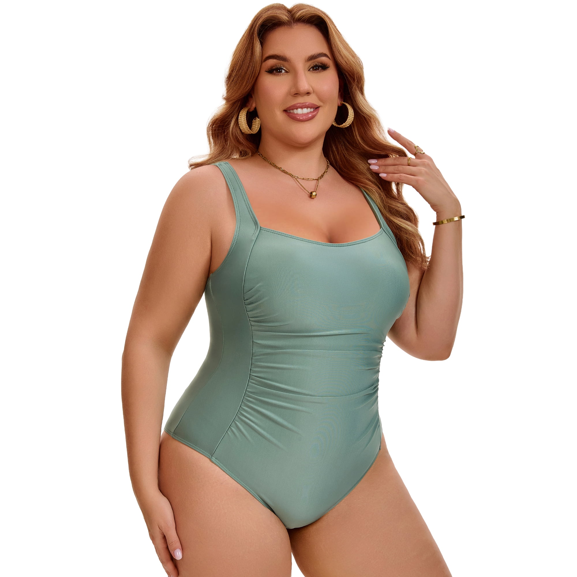 DARING DIVA Women's Plus 1 Piece Push Up Tummy Control Swimsuit 5X Green