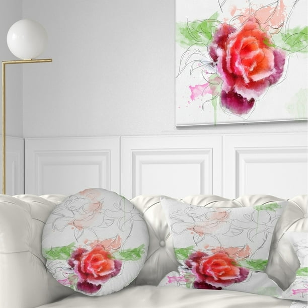 Design Art Designart Beautiful Rose With Rose Sketches Floral Throw Pillow Walmart Com Walmart Com
