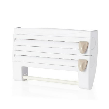 

Wall Mounted Roll Dispenser Kitchen Fresh Keeping Film Storage Rack with Belt Cutter White