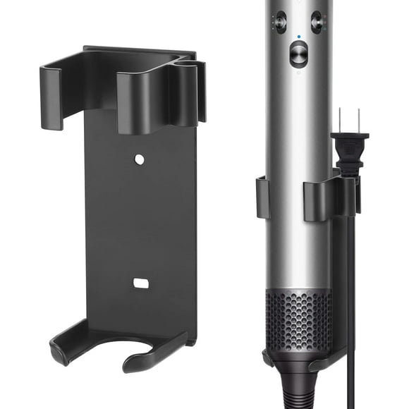 Queilt 2PCS Holder Compatible with Dyson Airwrap, Metal Wall Mount for Curling Iron, Straightening Iron, Aluminum (Black)