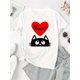 thumbnail image 2 of Women's Casual Crew Neck T-Shirt with Black Cat and Heart Print, Polyester 95% Spandex 5% Knit Fabric, Medium Stretch, All Season Fashion Top, 2 of 6