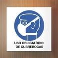 thumbnail image 2 of Señalamiento: "Uso obligatorio de cubrebocas", azul y blanco. Impreso sobre plástico estireno calibre 40, medidas: 20 x 20 cm, ideal para interiores y exteriores. Letrero, Señal informativa cuadrada., 2 of 5