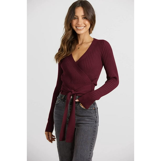 Solid Wrapped Rib-Knit Top