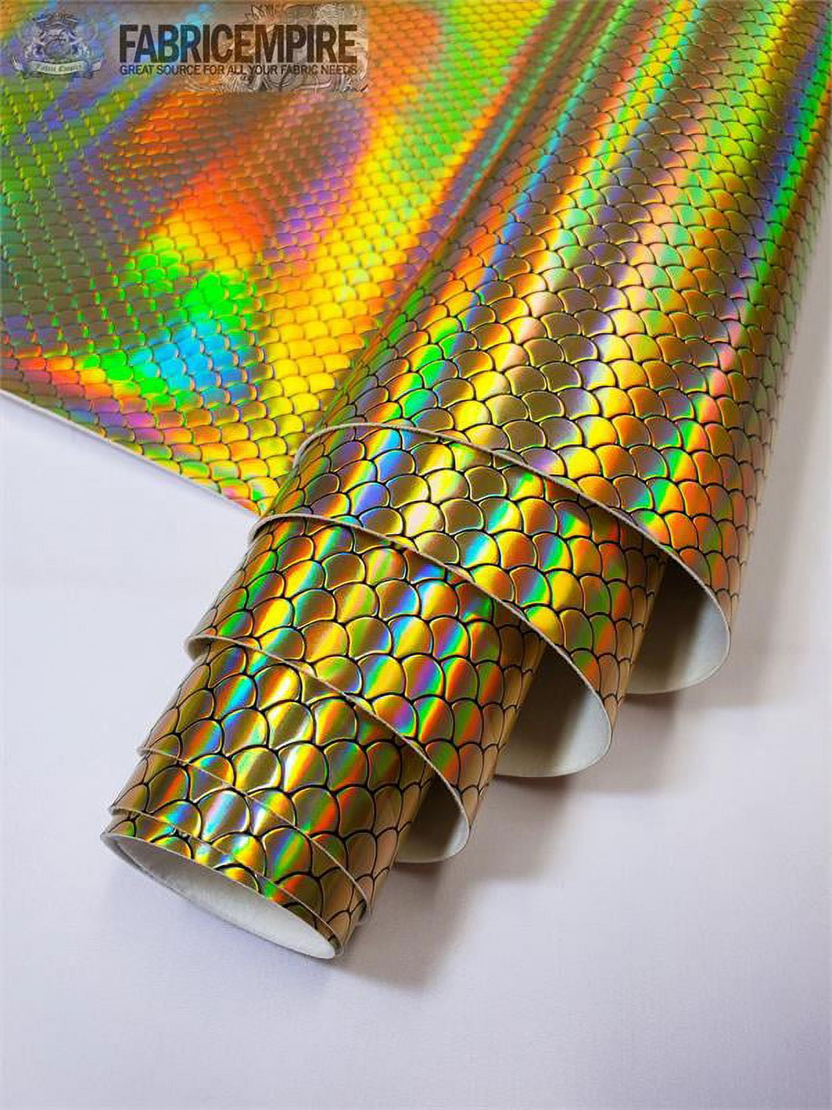 Holographic Mermaid Fish Scale Glossy Embossed Vinyl Fabric Gold / 54" Wide / Sold By The Yard
