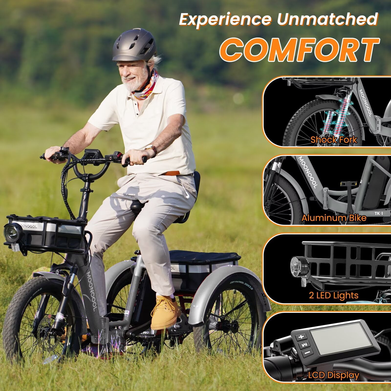 Lilypelle  Folding Electric Tricycle for Adults, Peak 1000W Motor 48V Foldable Ebike Electric Trike, 20" Fat Tire 3 Wheel Electric Bicycle with Front & Rear Baskets & Pet Carrier