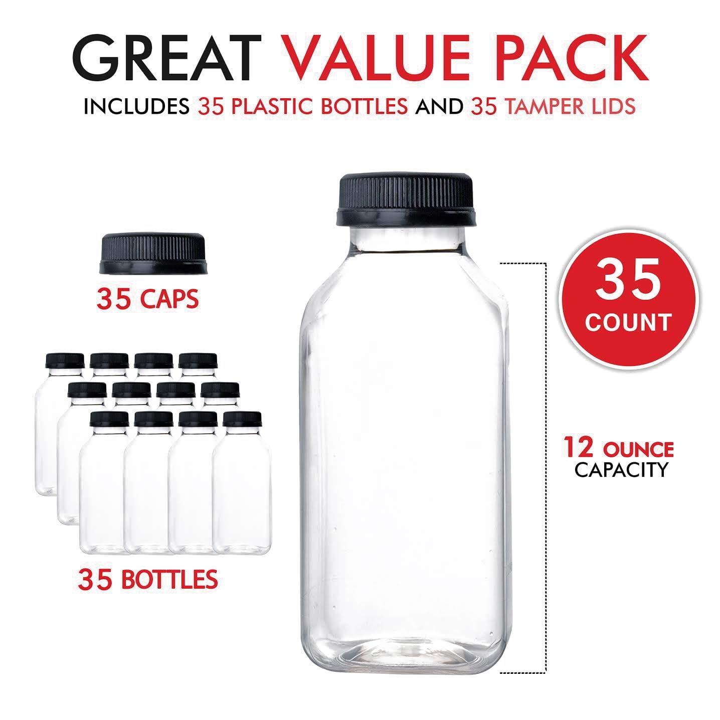 12 oz Juice Bottles with Caps for Juicing (35 pack) - Reusable Clear Empty  Plastic Bottles - 12 Oz D…See more 12 oz Juice Bottles with Caps for