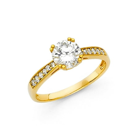 Italian 14k Yellow Solid Gold Promise Bridal Double Prong Round Cubic Zirconia 1.25ctw Engagement Wedding Ring Size 9 Available All