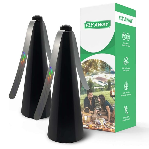 Fly Away - Paquete de 2 ventiladores Fly para mesas, uso interior o exterior, ideal para restaurantes, barbacoas, eventos. Disuade moscas, avispas, abejas, moscas e insectos. Funciona con pilas con op