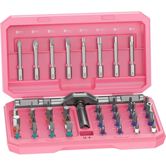 Professional 42 in 1 Magnetic Screwdriver Tool Kit Multi Functional Precision Bits for PC, Camera, Smartphone, Furniture, Bike – Ideal for Electronics & Home Repairs Pink