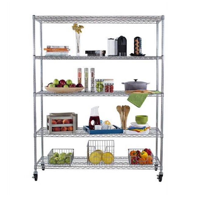 5 Tier Heavy Duty Wire Shelving Rack with Wheels, Chrome 60 x 24 x 72