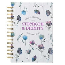 Christian Art Gifts Journal w/Scripture She is Clothed with Strength and Dignity Proverbs 31:25 Blue/Purple Watercolor Tulips 192 Ruled Pages, Large Hardcover Notebook, Wire Bound