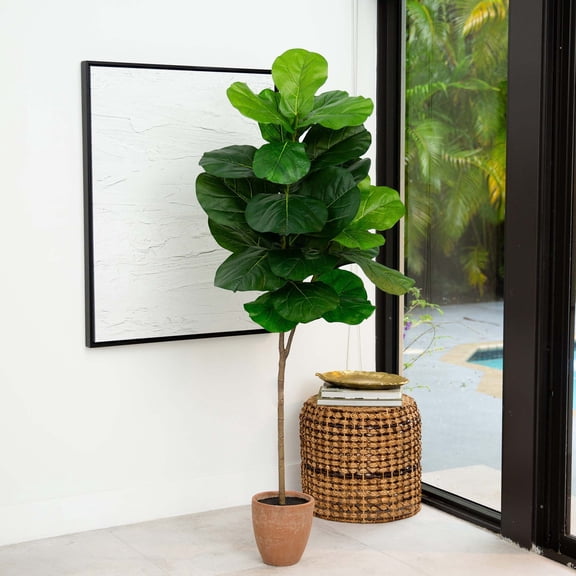 Nearly Natural Potted Fiddle Leaf Fig Artificial Tree - 6' - Green