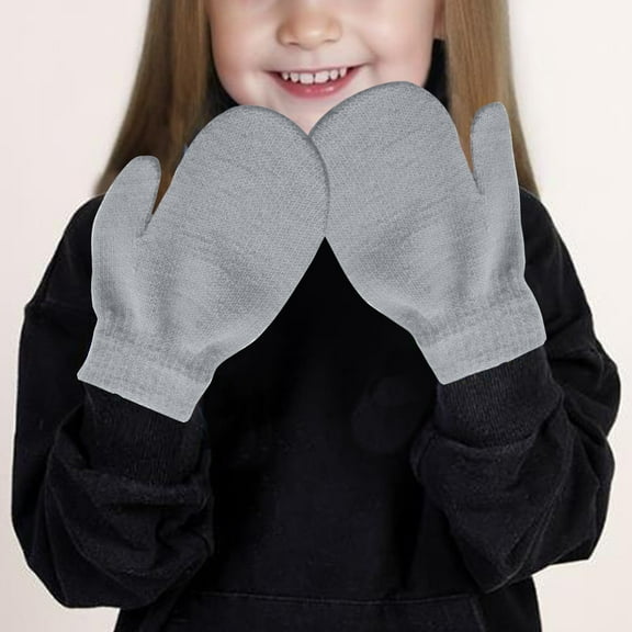 Spazoro Kid Girls Boys Gloves, Windproof Solid Color Cotton Warm Winter Ski Gloves for Toddler Child Gray (1-11T)