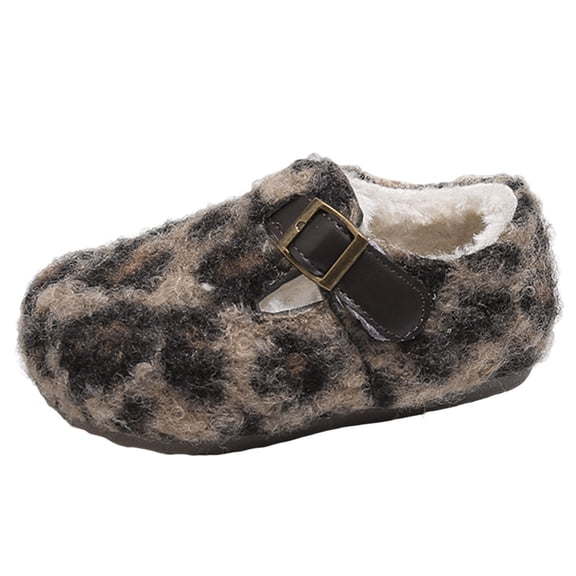 Quealent Cozy Toddler Slippers Non-slip Boys Girls House Slippers Wide Kids Winter Shoes Warm Adjustable Strap Home Shoes Khaki for Size 10