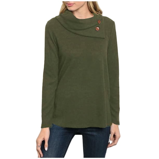 Tops Para Mujer Elegante Blusa Casual Camisas de Manga Larga Otoño Sólido Botón Suelto Camiseta Con Cuello de Pila Odeerbi ODB171351