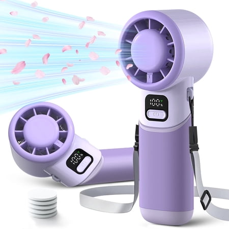 Hanheld Fan with Aroma Diffuser Turbo Powerful 12H Working Time 5-Level 4000mAh Battery Operate Turbo High-Speed Comfortable Silicone Handle-Purple