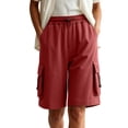thumbnail image 3 of VBVC Women's Adjustable Elastic Waist Cargo Shorts , Summer Hiking Athletic Shorts For Women , Ladies' Knee Length Bermuda Shorts with Multi Pockets,Red,S-3XL, 3 of 7