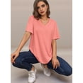 thumbnail image 5 of Womens V Neck Short Sleeve T Shirts Summer Tops Casual Loose Tees Trending Now S-5XL Pink 4XL, 5 of 6