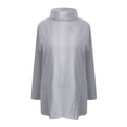 thumbnail image 4 of Top informal de cuello redondo y manga larga para mujer - Color liso, aberturas laterales, camiseta de poliéster mezclado, 4 of 5