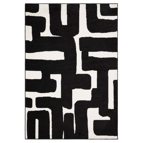 ROW by Oriental Weavers Quinn QUI08 - Machine Woven Area Rug - 5'3" x 7' - in Black/ Ivory - Modern Style Bedroom, Bathroom, Entryway, Kitchen Rug
