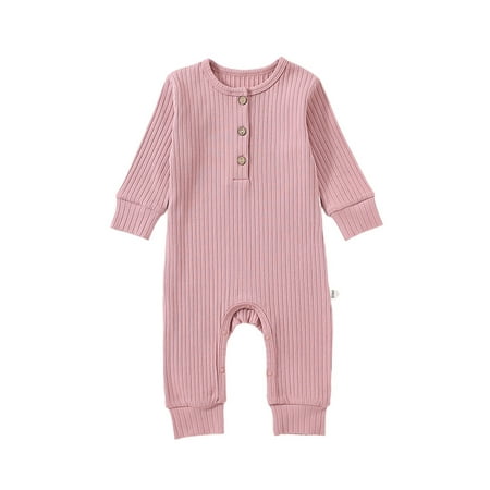 

Capreze Baby Jumpsuit Long Sleeve Romper One Piece Bodysuit Casual Playsuit Buttons Pink 73
