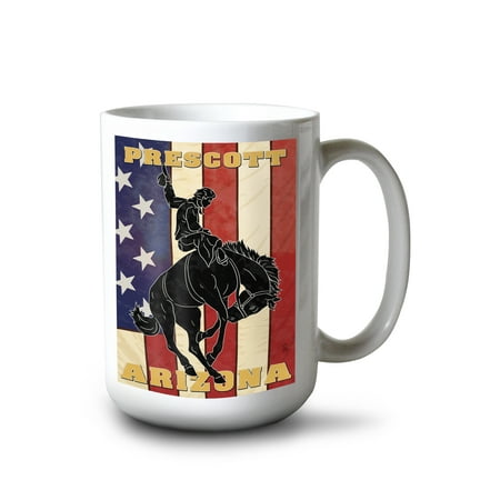 

15 fl oz Ceramic Mug Prescott Arizona Bronco Bucking and Flag Dishwasher & Microwave Safe