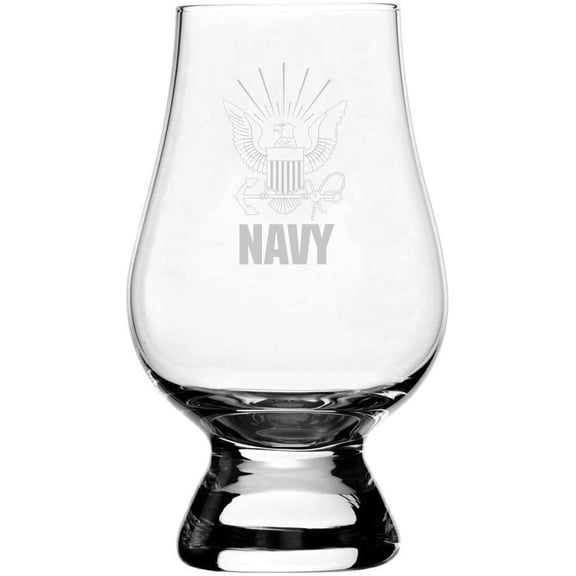 United States Navy Etched Glencairn Crystal Whisky Glass
