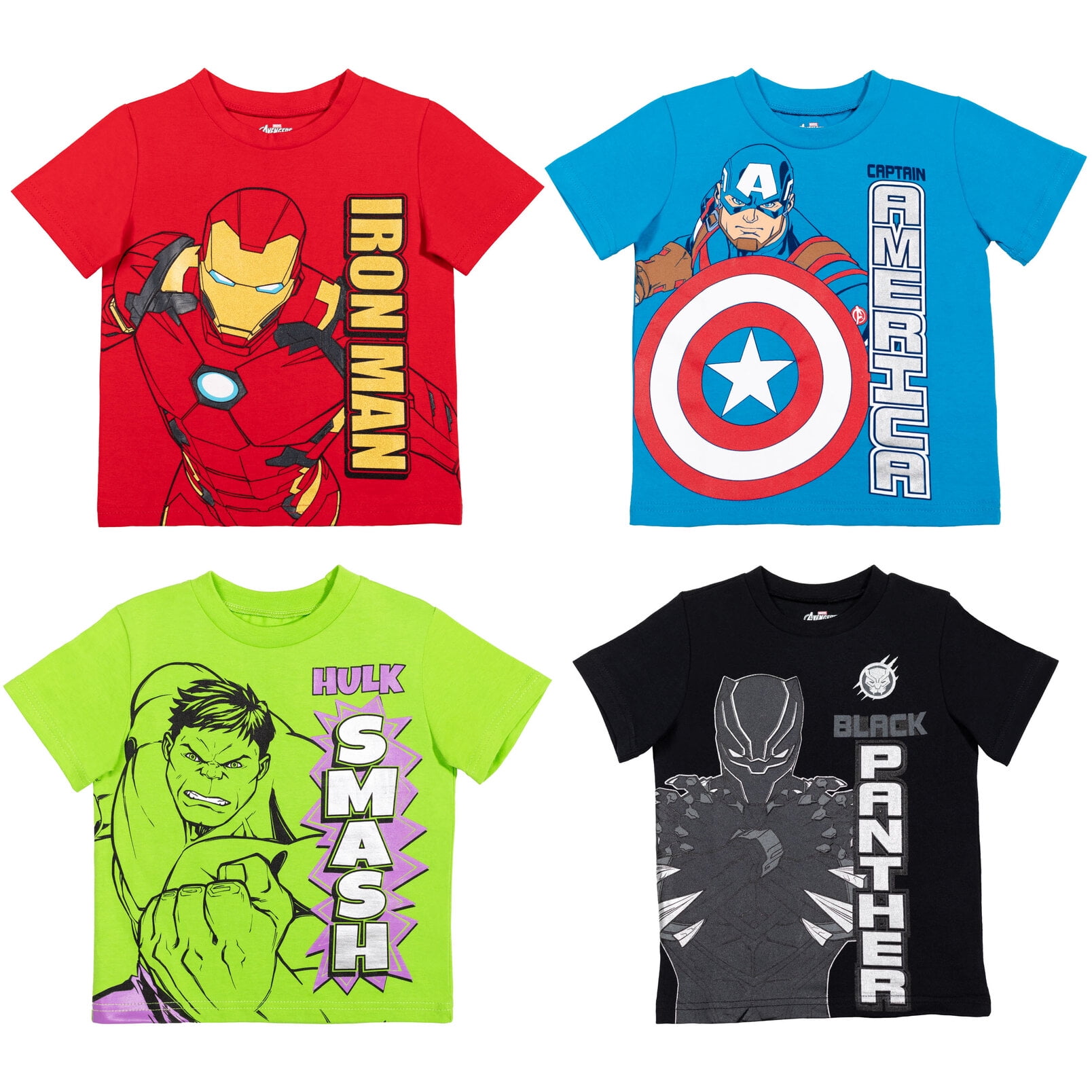 Marvel Avengers Black Panther Captain America Iron Man Big Boys 4 Pack  Graphic T-Shirts Avengers 10-12 