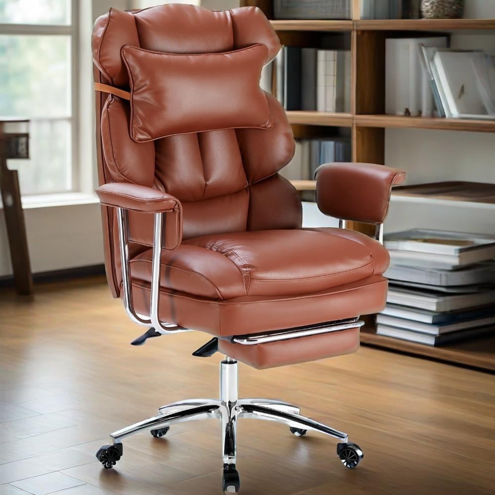 CONCETTA Executive Ergonomic Home Office Chair with Footrest & Lumbar Support, Big Tall High Back, PU Leather, Adjustable & Swivel, Brown
