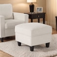 thumbnail image 1 of CorLiving Georgia Cream Upholstered Mid-Century Modern Square Ottoman with Wood Legs, 1 of 4