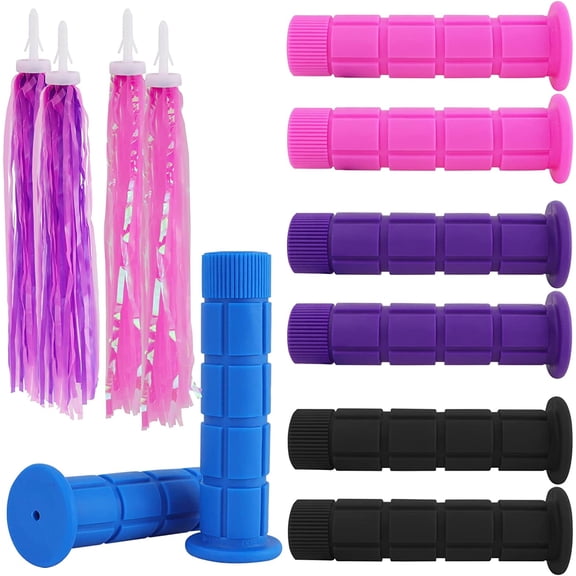 STONCEL Bicycle Handlebar Grips, 4 Pairs Non-Slip Rubber Mountain Bicycle Handlebar with 2 Pairs Streamers for Mountain Bike, City Commuter Bikes, Scooter