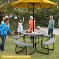 thumbnail image 2 of Costway Ensemble de Table de Pique-Nique Ronde et Banc pour l'Extérieur, 8 Personnes, avec 4 Bancs et Trou pour Parasol, Gris, 2 of 9