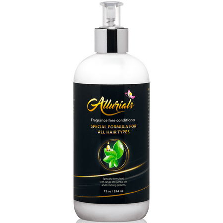 Allurials Natural Fragrance Free Damaged Hair Conditioner - Smooth & Silky Dry Hair Treatment Jojoba & Coconut Oil - 12 fl