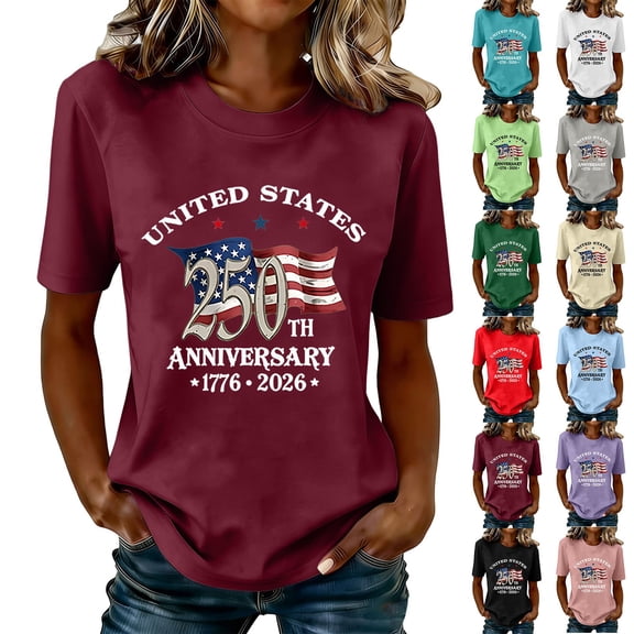 Helii Independence Day 250th Anniversary USA Shirt Womens 4th of July 1776-2026 T-Shirts Patriotic Shirts American Flag Graphic Top Summer Tops Blackish Green L